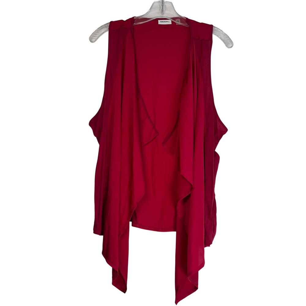 DKNYC Womens Berry Red Draped Open Front Vest B213505A Sleeveless Top L/XL NWT